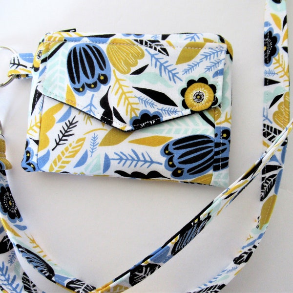 Floral Wristlet Wallet, Floral Keychain Wallet, Floral ID Wallet, Yellow Lanyard Wallet, Graduation Gift, Yellow Wristlet