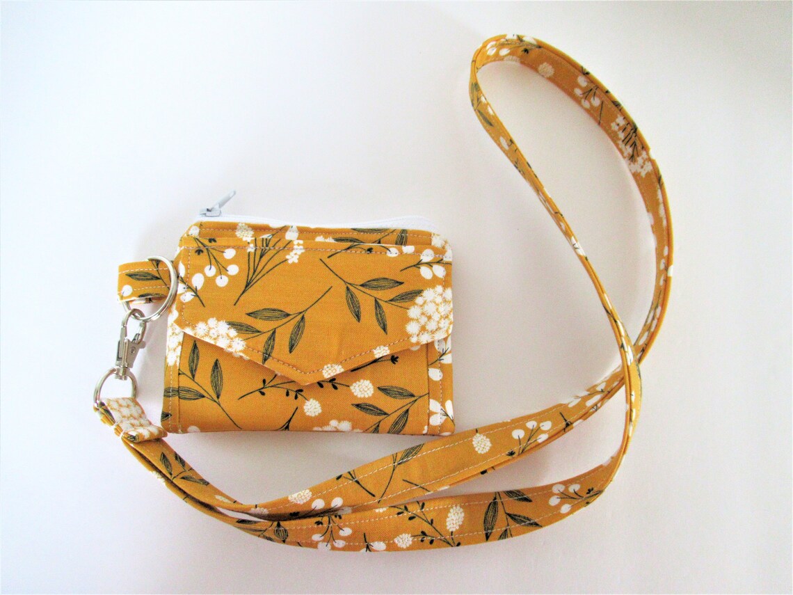Yellow ID Wallet Floral Keychain Wallet Yellow Wristlet Etsy