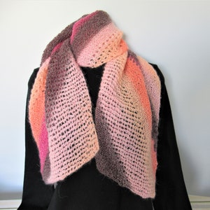 Hand Knit Scarf, Orange Scarf, Lacy Scarf, Salmon Scarf, Striped Scarf, Gift for Mom, Mother of the Bride Shawl, Knit Shawl, Mom Christmas