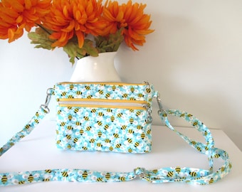 Bee Crossbody Bag: Small Fabric Purse with Adjustable Strap