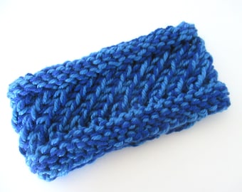 Blue Knit Headband Ear Warmer, Chunky Yarn