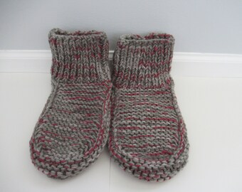 Knit Slippers, Slippers, Pink and Gray Slippers, Slippers for Women Size 9+, Slippers for Men Size 8+, House Slippers, Gift for Her or Him