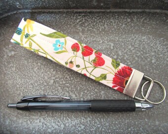 Key Fob Wristlet, Fabric Wristlet Keychain, Floral Key Fob, Gift for Coworker, Keychain Wristlet, Wrist Lanyard, Stocking Stuffer under 5