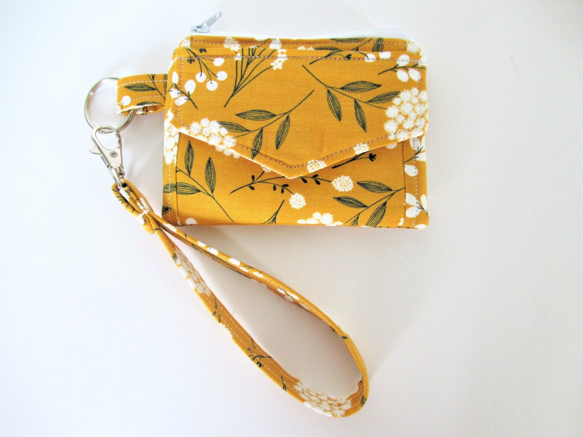 Yellow ID Wallet Floral Keychain Wallet Yellow Wristlet Etsy