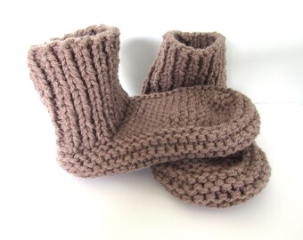 Knit Slipper Booties, Brown Slipper Socks, Adult Slippers