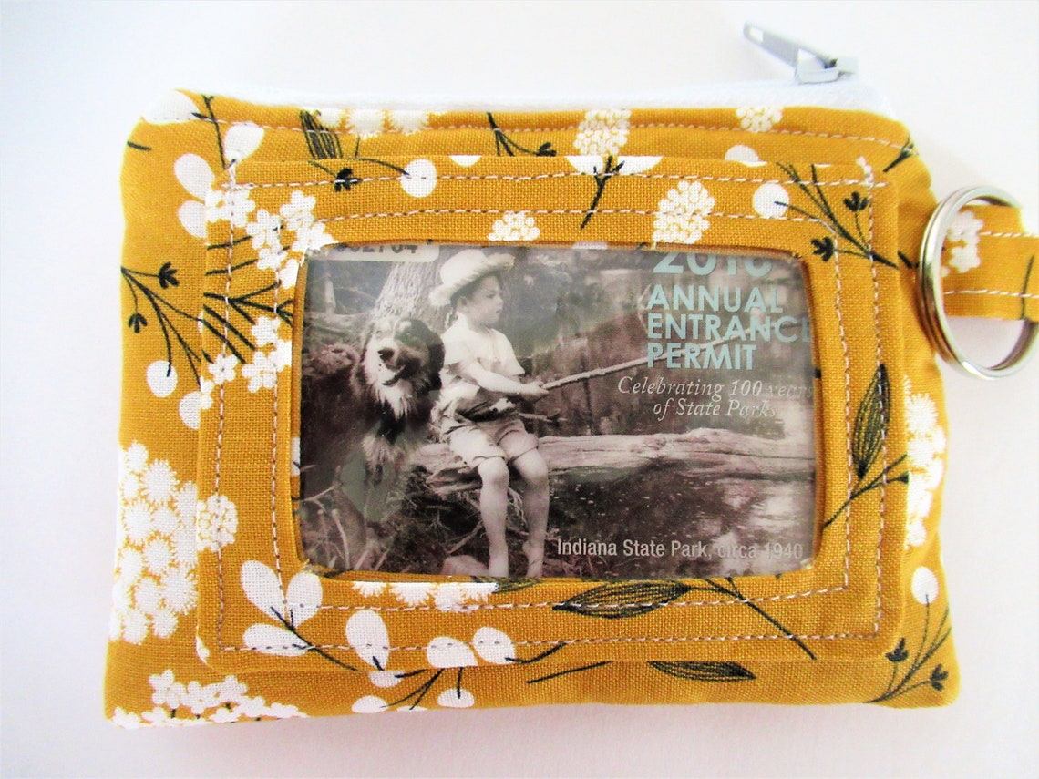 Yellow ID Wallet Floral Keychain Wallet Yellow Wristlet Etsy