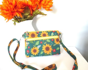 Small Crossbody Bag, Sunflower Fabric Purse, Crossbody with Adjustable Strap, Minimalistic Purse, Small Purse, Small Crossbody Fabric Purse