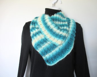 Asymmetrical Scarf, Triangle Hand Knit Scarf, Unique Scarf, Handmade Teal Knit Scarf, Knit Necklace, Easy Scarf