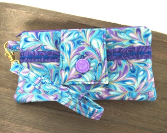 Wristlet Purse, Wristlet Wallet, Wristlet Clutch, Turquoise Wristlet, Phone Wristlet, Travel Wallet, Phone Wallet, Purple Wrist Wallet