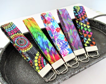 Rainbow Wrist Lanyard, Bright Wristlet Keychain, Fabric Key Fob, Keychain Wristlet, Rainbow Wristlet Keychain , Rainbow Key Fob