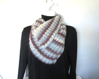 Asymmetrical Scarf, Triangle Hand Knit Scarf, Unique Scarf, Handmade Brown Knit Scarf, Knit Necklace, Easy Scarf