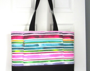 Handmade Canvas Tote bag, Striped Tote Bag, Large Tote Bag, Weekender Tote, Tote Bag Carry-on, Beach Bag, Tote Bag with Zipper, Teacher Bag