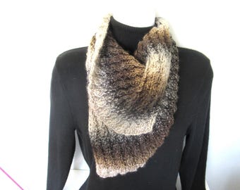 Asymmetrical Scarf, Triangle Hand Knit Scarf, Unique Scarf, Handmade Brown Knit Scarf, Knit Necklace, Easy Scarf