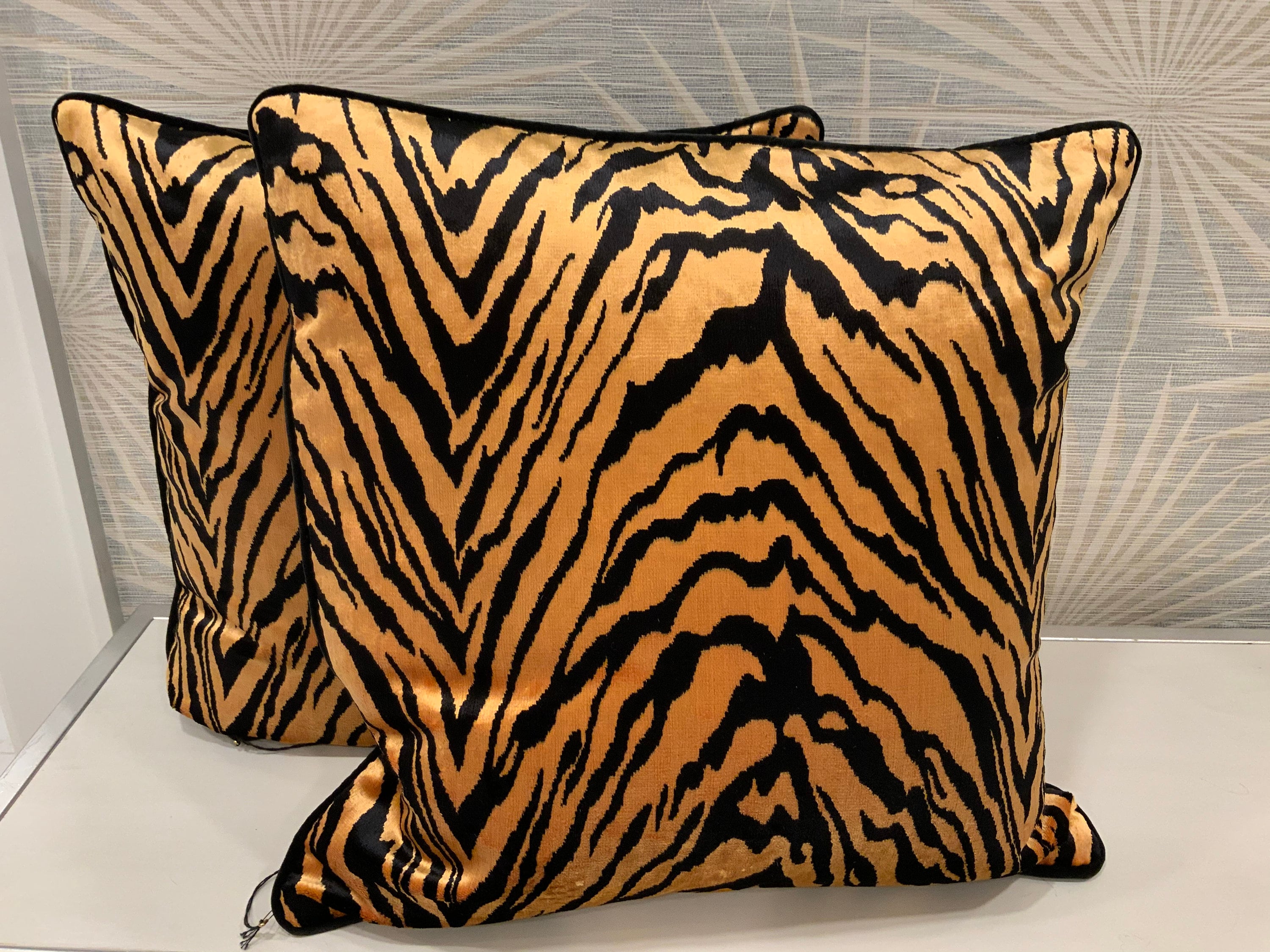 PAIR of TIGER print velvet designer throw pillows Etsy