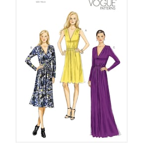 Vogue V8921 Size 6-14 or 14-22 Misses' Pleated V-Neck Dresses in Three Variations Sewing Pattern / UNCUT Factory Folded