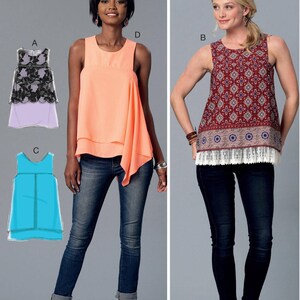 McCall&#39;s M7389 Size 6-14 or 14-22 Misses Sleeveless Tank Top with Overlay Sewing Pattern  / UNCUT Factory Folded