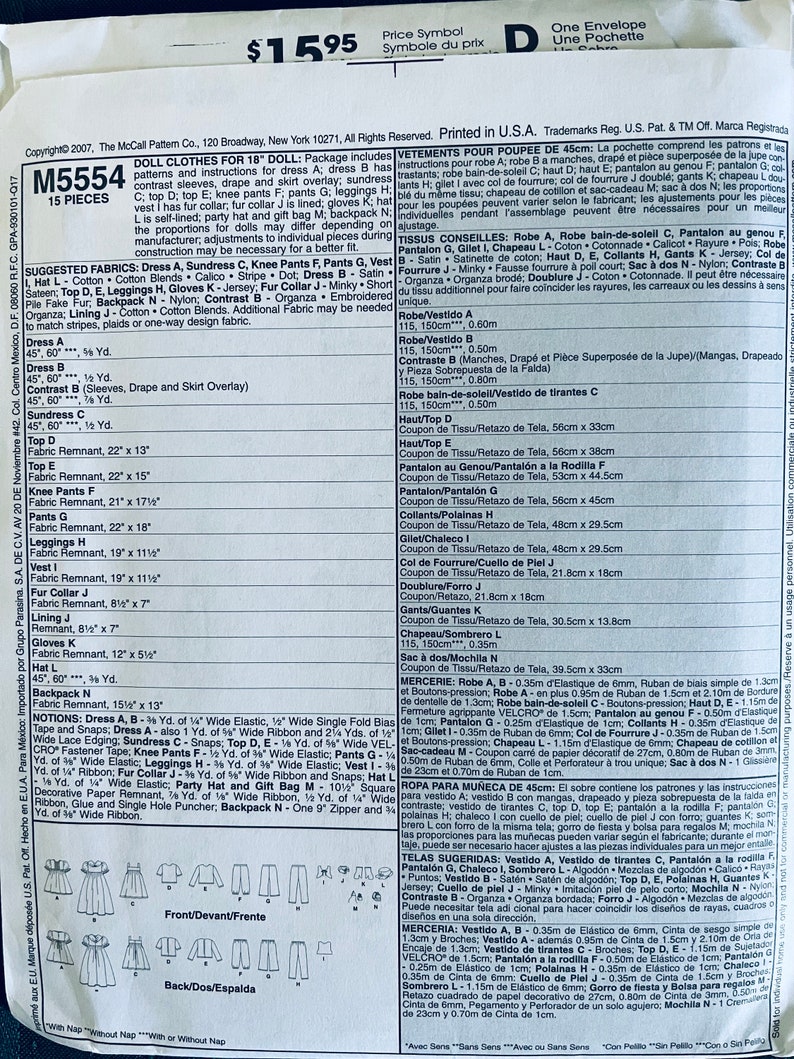 Pattern M5554 Mccalls M5554 18