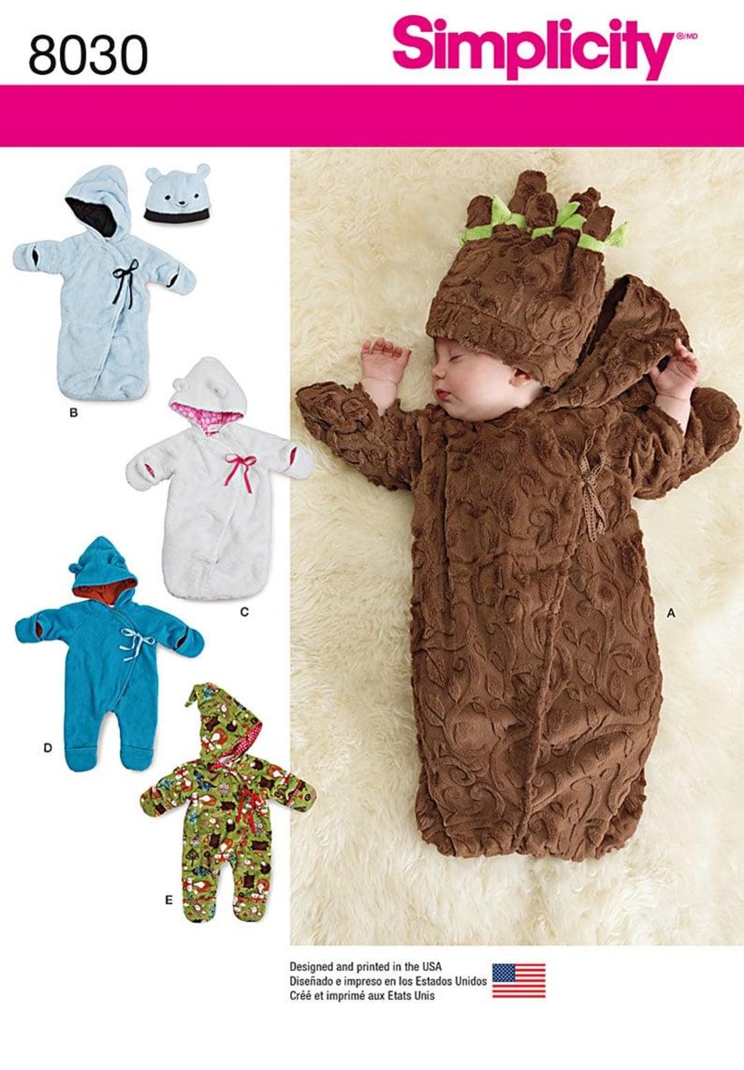 Simplicity 8030 Sewing Pattern - Baby Buntings and Hats - Size Xxs-s ...
