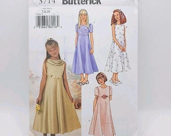 Butterick 3714 Childs Long Formal Holiday Dress Sewing Pattern Size 7-10 or 12-16 Uncut