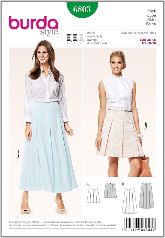 Burda 6803 de menos faldas plisadas talla patrón de - Etsy España