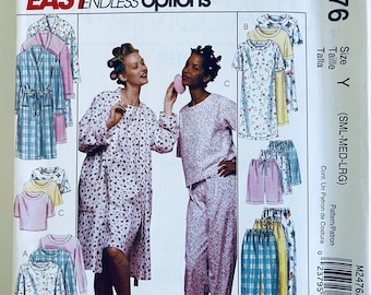McCall&#39;s 2476 M2476 Size Sml-Lrg (8-18) or Xlg-Xxl (20-26) Misses Robe, Nightgown or Top and Pull-On Pants or Shorts Sewing Pattern / Uncut