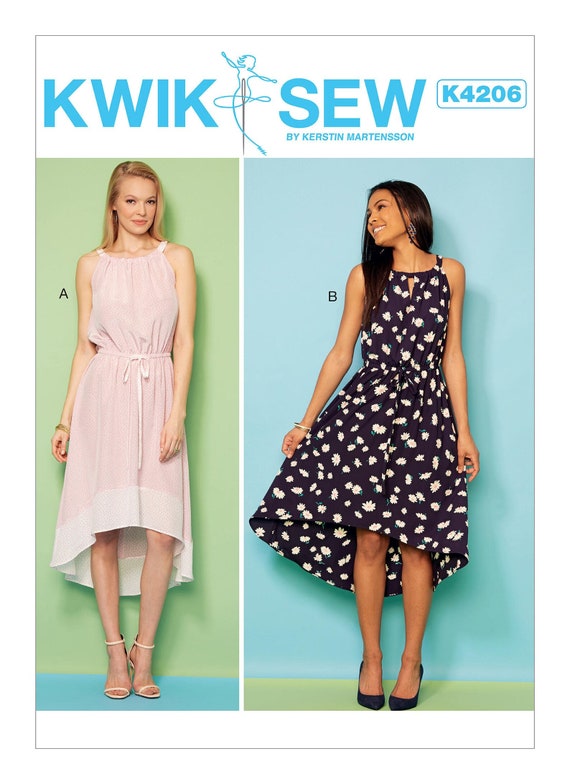 Kwik Sew K4206 Sewing Pattern Misses Hi Low Hem Dress Size XS-XL