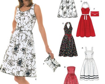 Simplicity New Look 6457 Misses Summer Dresses - Misses Halter Dresses and Purse Sewing Pattern  / Uncut FF