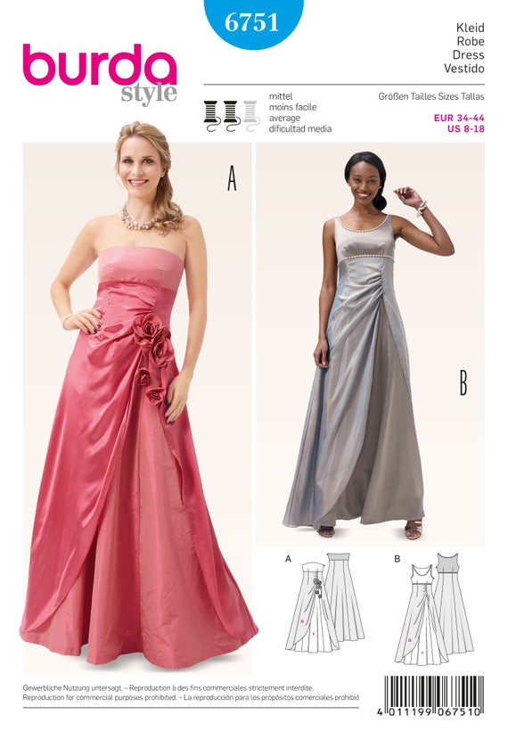 Burda 6751 Size 8-18 Misses Formal Bridesmaid Train Strapless Prom Formal Gown Dress Sewing Pattern / UNCUT Factory Folded - Etsy Burda 6751 Size 8-18 Misses Formal Bridesmaid Train Strapless Prom Formal Gown Dress Sewing Pattern / UNCUT Factory Folded - Etsy
