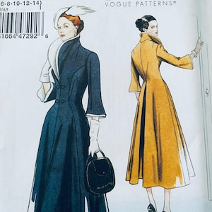 May include: Vintage Vogue sewing pattern for a coat. The pattern is for sizes 6-8-10-12-14. The pattern shows two women wearing the coat, one in blue and one in yellow. The pattern number is 9280.