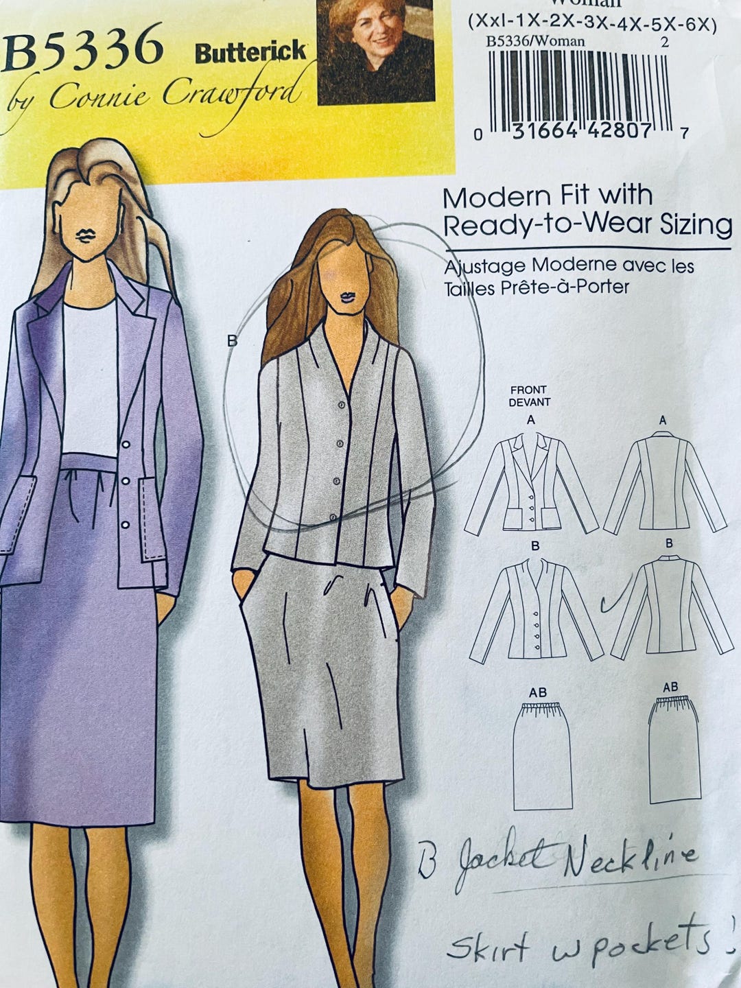 Butterick B5336- Sewing Pattern - Misses Skirt and Jacket - Size XXL-6X ...