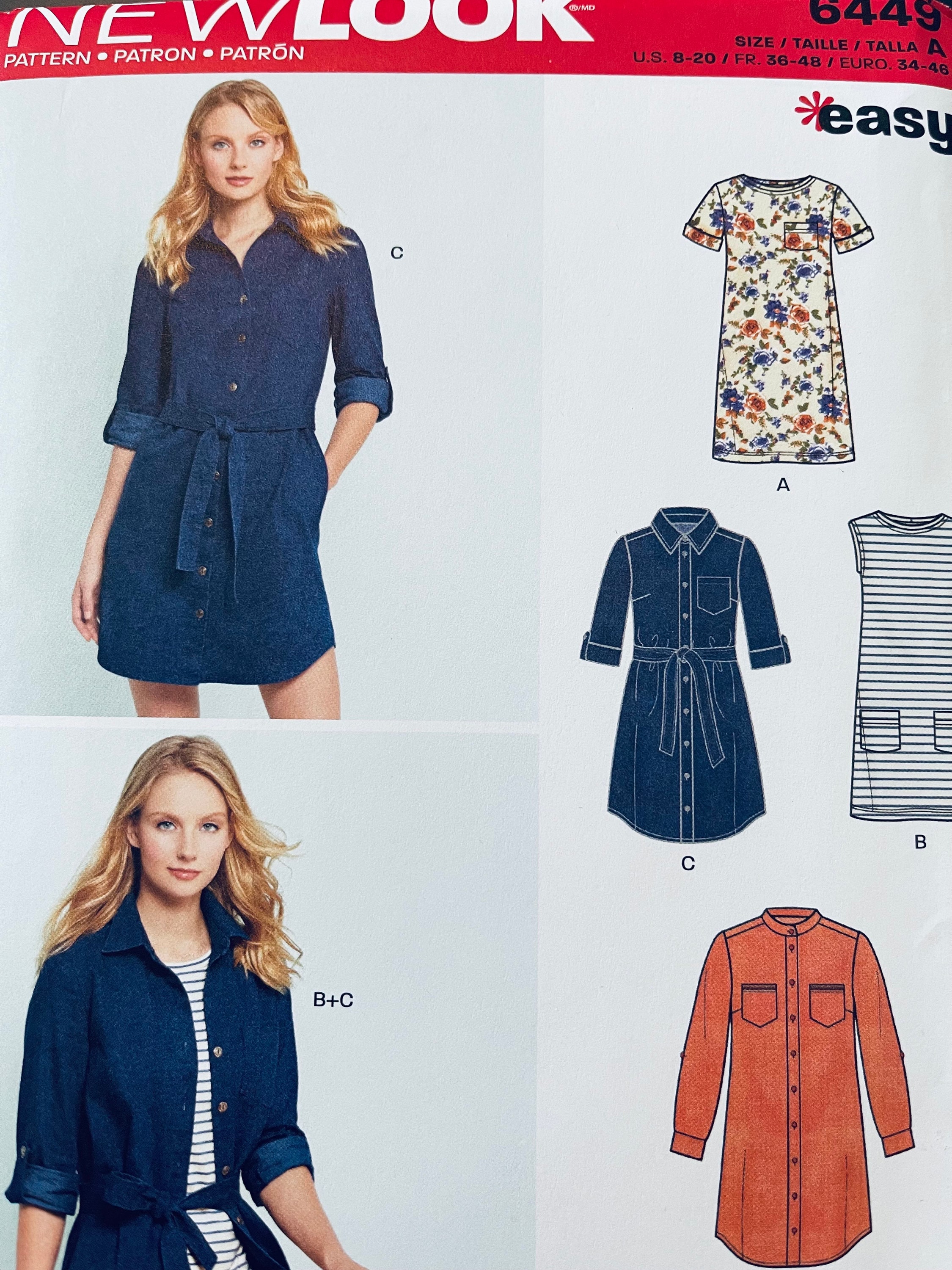 New Look 6449 Sewing Pattern - Misses' Easy Shirt Dress and Knit