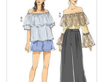 Vogue V9257 Misses Off-The-Shoulder Ruffle Top Sewing Pattern Size 4-14 or 16-26 / UNCUT Factory Folded