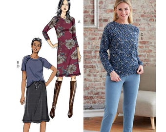 Butterick B6859 Sewing Pattern -  Misses' Knit Dress, Tops, Skirt and Pants - Sz XSM-MED or Lrg-XXL