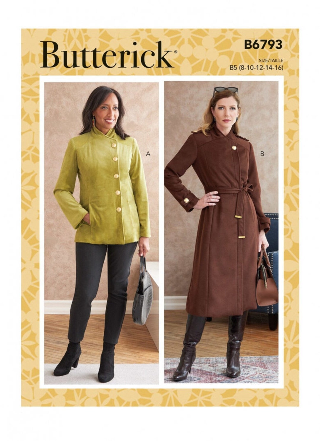 Butterick B6793 Sewing Pattern - Misses' Jacket, Coat & Belt - Size 8 ...