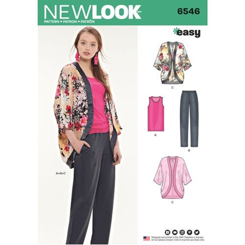 New Look 6546 Sewing Pattern Kimono Style Jackets Knit Tank - Etsy