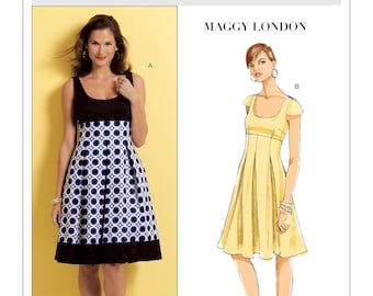 Butterick B5317 Size 8-14 or 16-22 Misses Maggie London High Waist Flared Dress Sewing Pattern Sewing Pattern / Uncut FF
