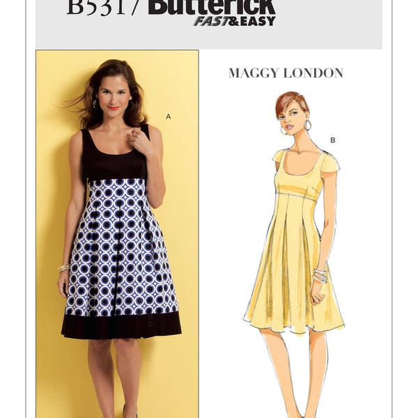 Butterick B5317 Size 8-14 or 16-22 Misses Maggie London High Waist Flared Dress Sewing Pattern Sewing Pattern / Uncut FF
