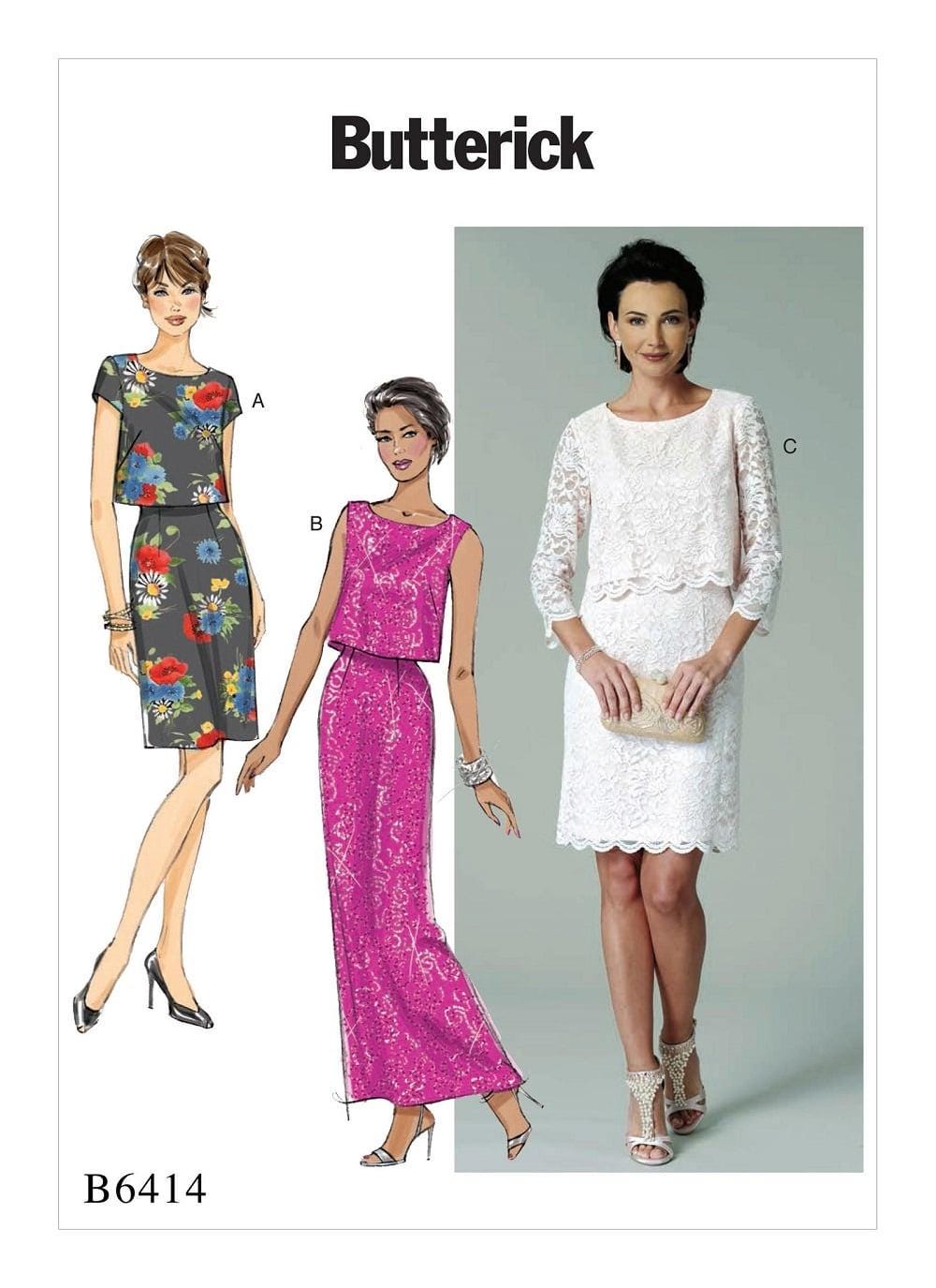 Butterick B6414 Sewing Pattern - Misses Overlay Bodice Dresses - Size 6 ...