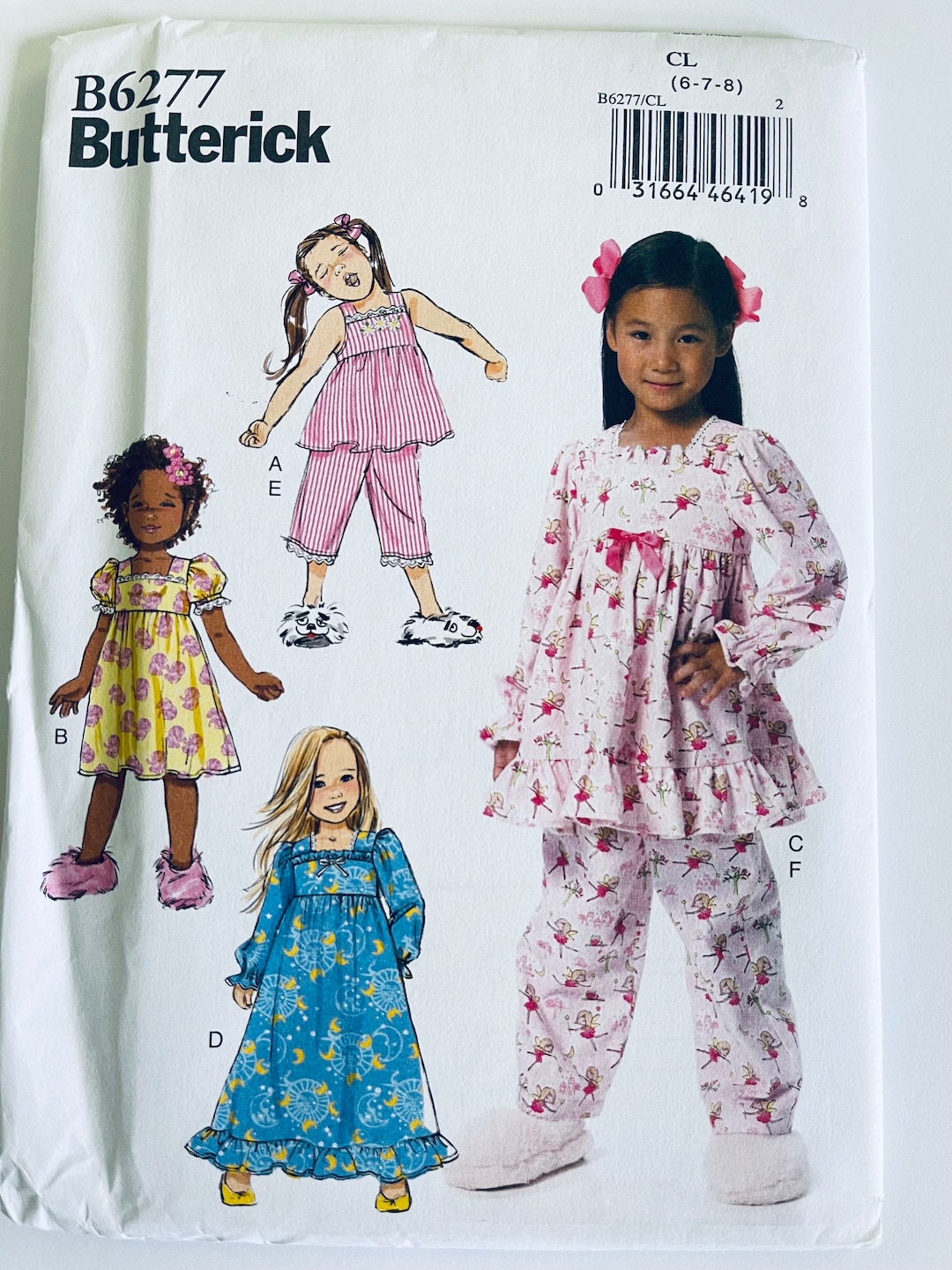 Butterick B6277 Sewing Pattern - Girl's Nightgown and Pajamas - Size 2 ...
