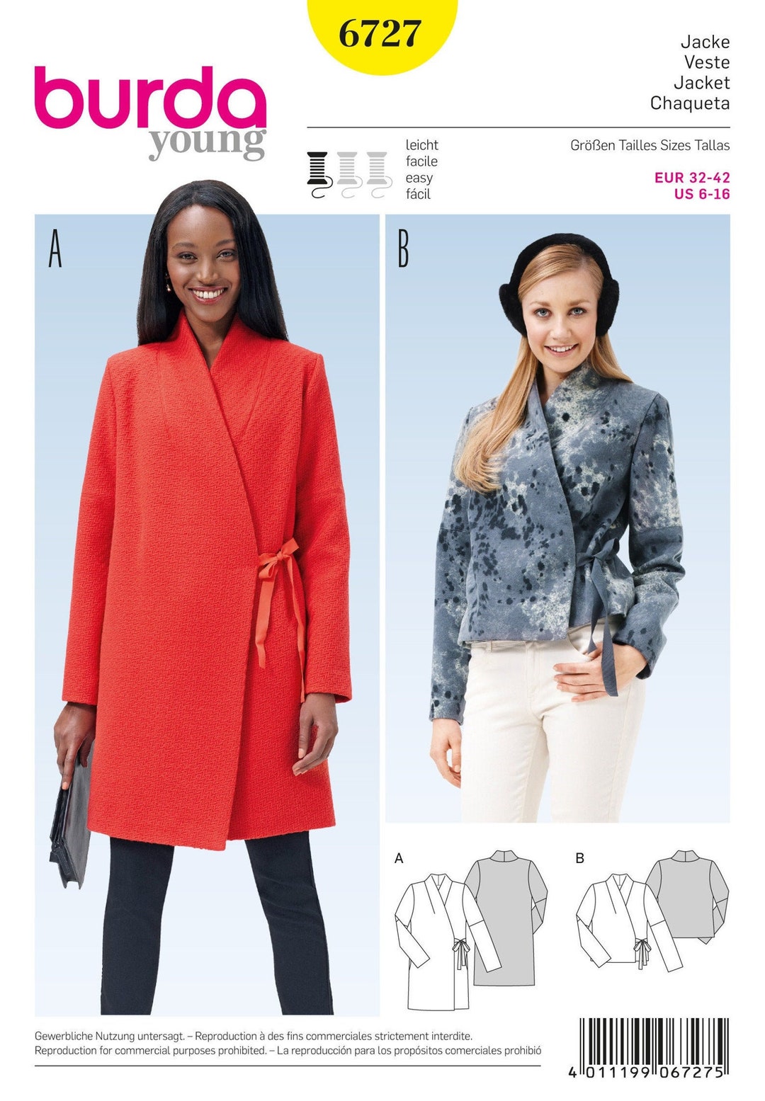 Simplicity 6727 Pattern Burda 6727 Sewing Pattern - Misses Jacket or Coat - Size 6-16/uncut, FF ...