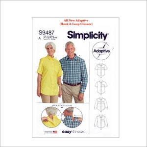 Simplicity R11305 S9487 Sewing Pattern / Unisex Adaptive Shirt / Size XS-XL