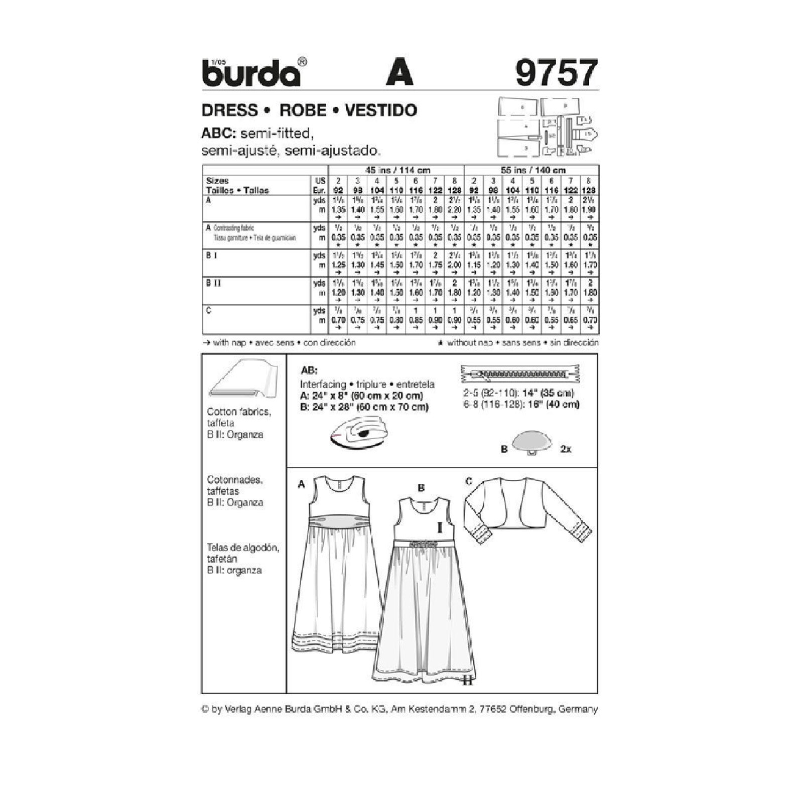BURDA 9757 Girls Formal Flower Girl Wedding Dress Coat Sewing Pattern ...