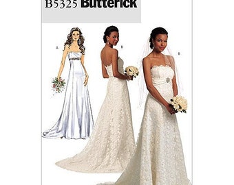 Butterick B5325 Size 6-12 or 14-22 Misses Bridal Wedding Gown Dress Sewing Pattern / Uncut FF