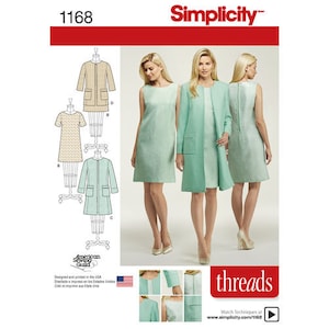 Simplicity 1168 Size 16-24 Misses&#39;/Miss Petite Dress in Two Lengths and Lined Coat or Jacket Sewing Pattern / UNCUT Factory Folded