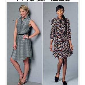 May include: McCall's sewing pattern M7380 featuring two dress designs. One dress is sleeveless with a belt, the other has long sleeves and a floral pattern. The pattern includes the Melissa Watson for Palmer/Pletsch logo.