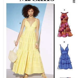 McCalls M8322 R11551 Sewing Pattern for Womens Dress, Summer Sun Dress, Dress w/Maxi Dress Choice, Tiered Boho Dress  - Size 6-14