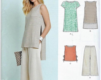 Simplicity New Look Easy #6461~Misses Dress, Top and Trousers~Tee Shirt, Cropped Tank with Slit and Ties ~ Misses Sz 6-18 / Uncut, FF