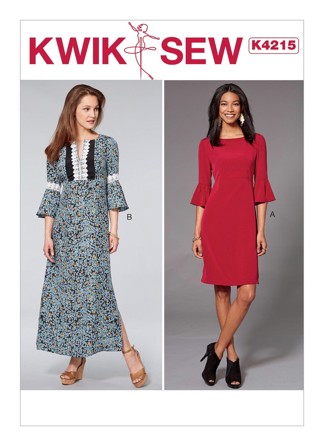 Kwik Sew Sewing Pattern K4215 Misses' Dresses With Flounce Sleeves ...