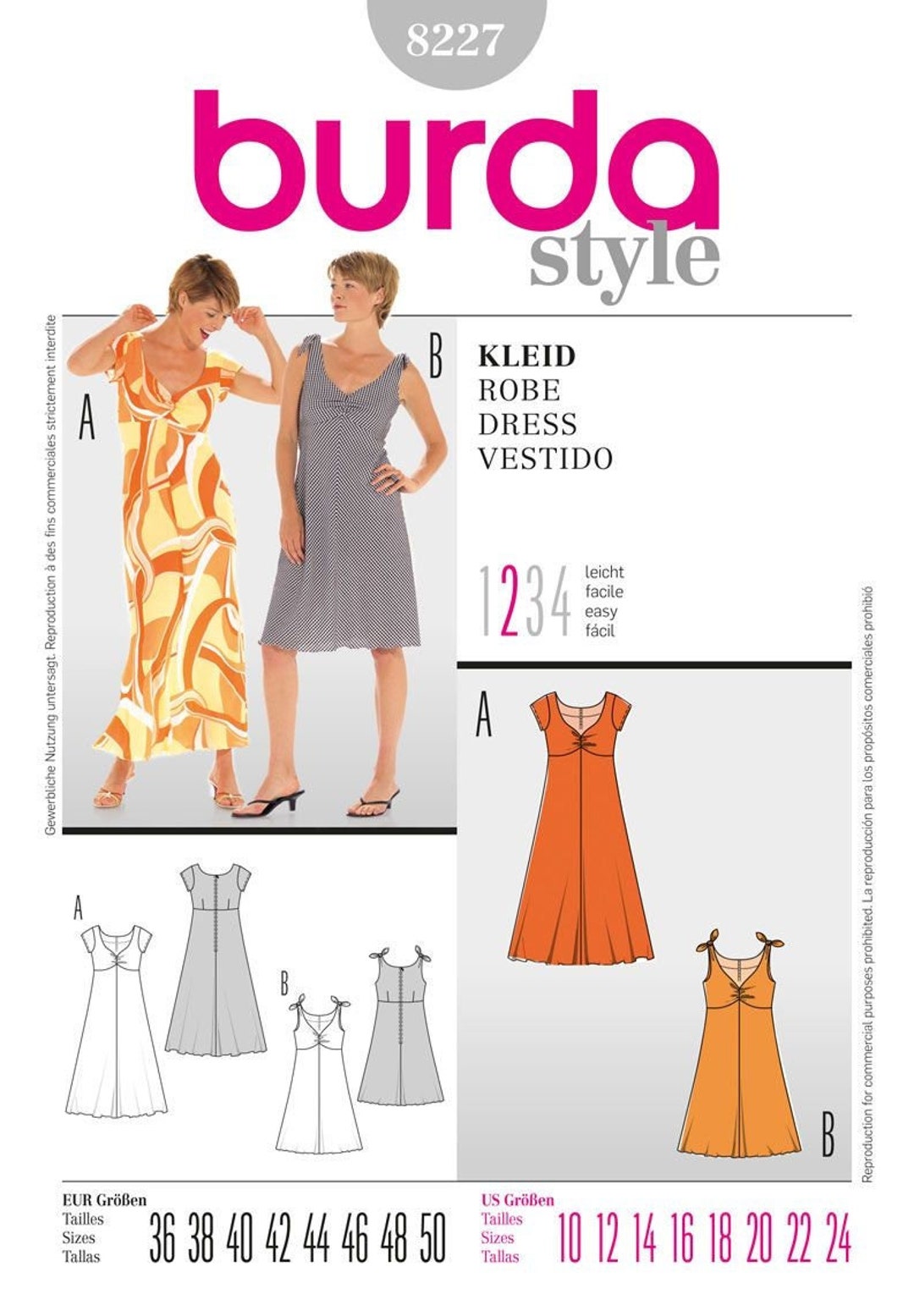 Buy Burda 8227 Misses Dresses Sewing Pattern Size 10-24 / Uncut