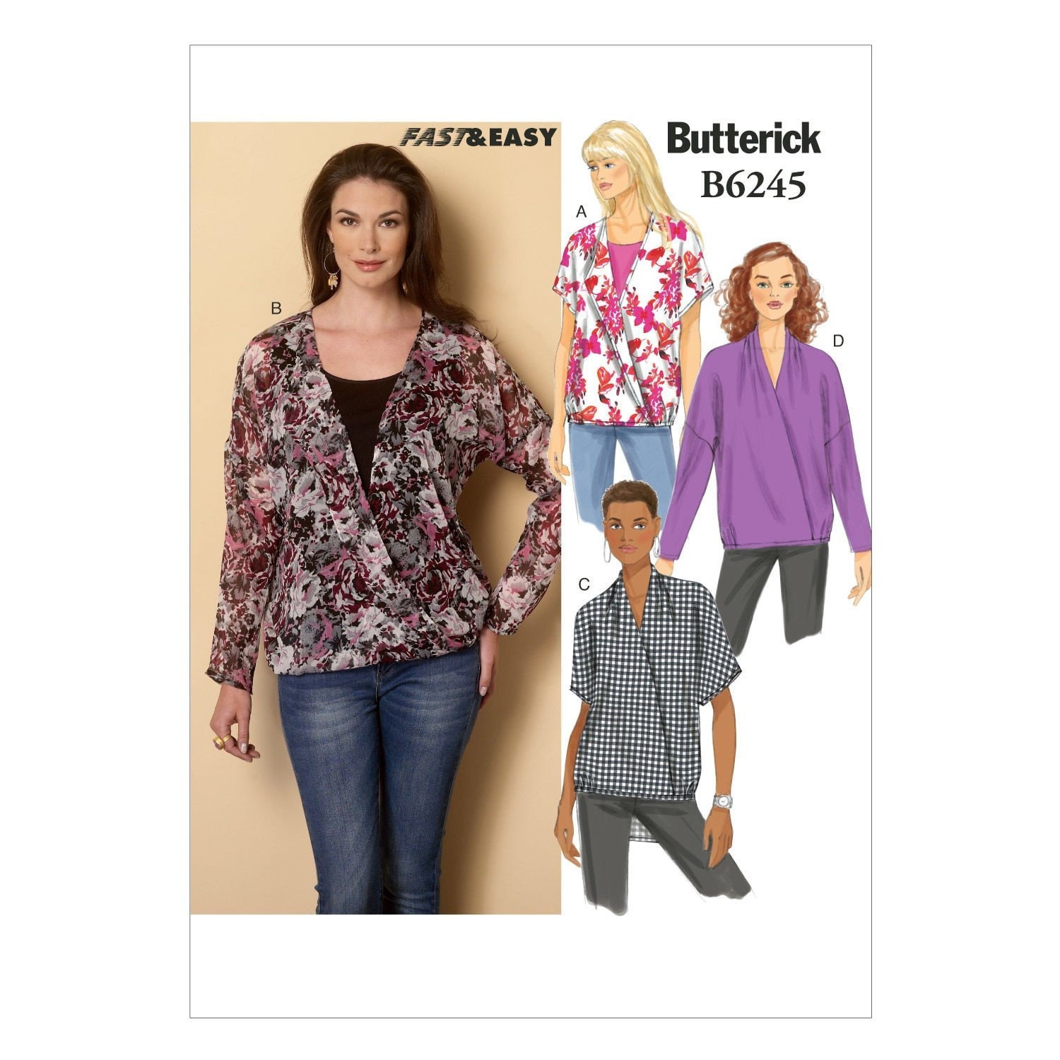 Butterick B6245 Misses Loose Fitting Pullover Tops Sewing Pattern Size ...
